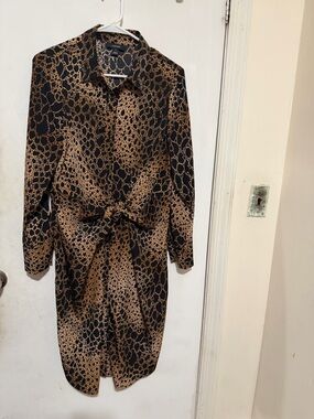 Alfani Black and Brown Printed Midi Shirt Dress